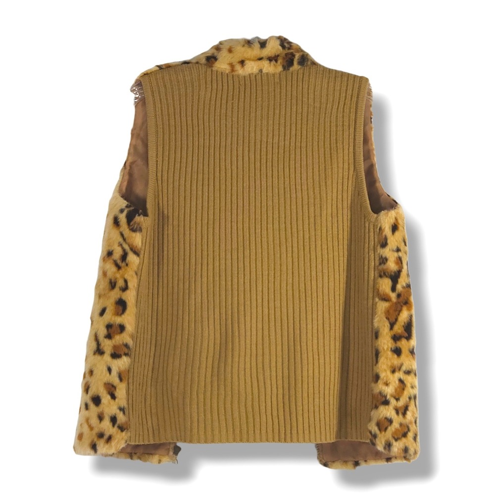 Designers Originals Faux Fur Sweater Vest Leopard Print Knit Panel Petite PS - Picture 2 of 8